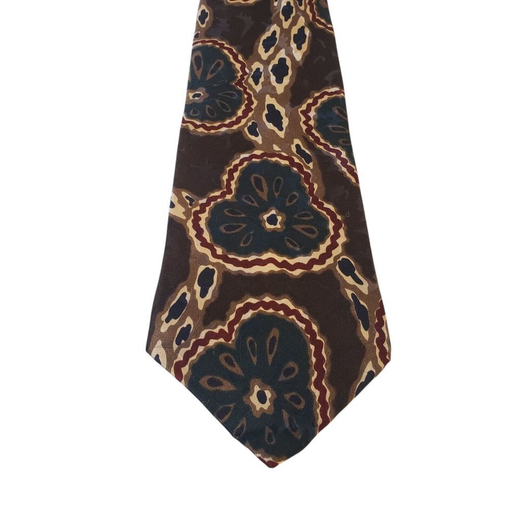 Oscar de la Renta Couture Collection Neck Tie‎ Mens Brown Teal Cream Floral